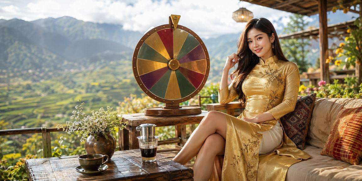 Người phụ nữ áo dài tại Sapa tham gia bốc thăm may mắn trực tuyến